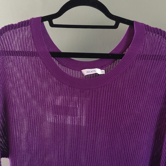Slinky Sheer Knit Stretchy Slouchy 3/4 Sleeve Sweater Sz M Ricki's Purple. - Picture 3 of 7